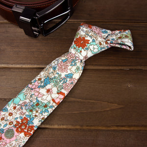 Men's Floral Necktie and Pocket Square Handkerchief Hanky Set, Blue Pink (Color F27)