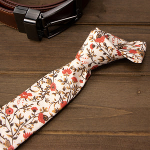 Men's Floral Necktie and Pocket Square Handkerchief Hanky Set, Sienna (Color F43)