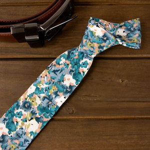 Men's Floral Necktie and Pocket Square Handkerchief Hanky Set, Teal (Color F69)
