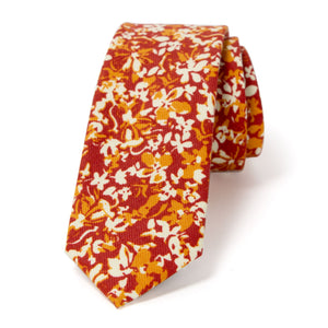 Men's Cotton Printed Floral Skinny Tie, Rust (Color F75)