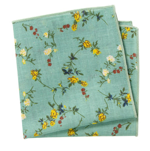 Men's Cotton Floral Print Pocket Square, Green Yellow (Color F72)