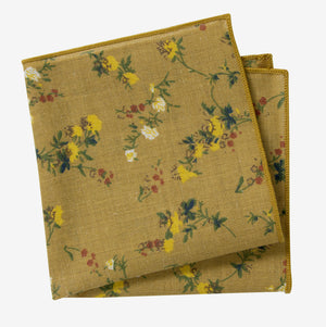 Men's Cotton Floral Print Pocket Square, Yellow Mustard (Color F73)