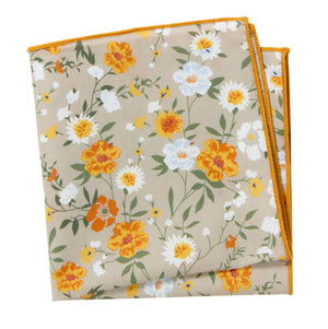Men's Cotton Floral Print Pocket Square, Taupe Khaki (Color F74)