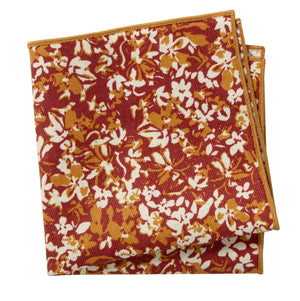Men's Cotton Floral Print Pocket Square, Rust (Color F75)