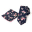 Men's Floral Necktie and Pocket Square Handkerchief Hanky Set, Navy Pink (Color F38)