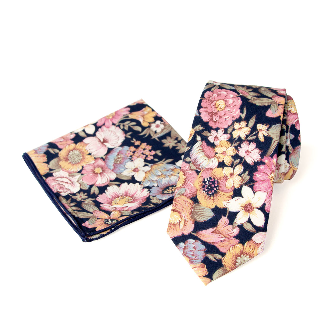 Men's Floral Necktie and Pocket Square Handkerchief Hanky Set, Quartz (Color F52)
