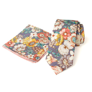 Men's Floral Necktie and Pocket Square Handkerchief Hanky Set, Lavender Haze (Color F53)