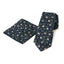 Men's Floral Necktie and Pocket Square Handkerchief Hanky Set, Navy (Color F57)