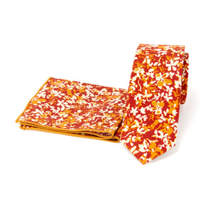 Men's Floral Necktie and Pocket Square Handkerchief Hanky Set, Rust (Color F75)