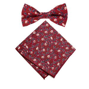 Men's Cotton Floral Bow Tie and Handkerchief Set, Rust (Color F56)