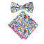 Men's Cotton Floral Bow Tie and Handkerchief Set, Blue Yellow (Color F70)