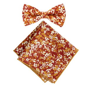 Men's Cotton Floral Bow Tie and Handkerchief Set, Rust (Color F75)