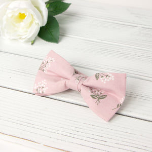 Boy's Cotton Floral Print Bow Tie and Pocket Square Set, Blush Pink (Color F13)