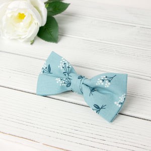 Men's Cotton Floral Bow Tie and Handkerchief Set, Light Blue (Color F14)