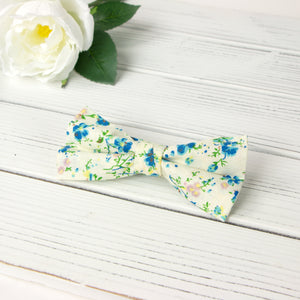 Men's Cotton Floral Bow Tie and Handkerchief Set, Blue (Color F26)