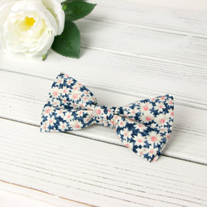 Men's Cotton Floral Bow Tie and Handkerchief Set, Blue Pink (Color F28)