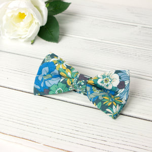 Men's Cotton Floral Bow Tie and Handkerchief Set, Blue (Color F31)