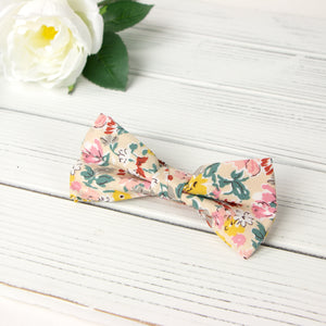 Men's Cotton Floral Bow Tie and Handkerchief Set, Ivory (Color F33)