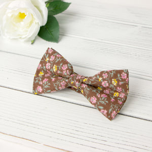 Men's Cotton Floral Bow Tie and Handkerchief Set, Brown (Color F39)
