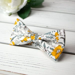 Men's Cotton Floral Bow Tie and Handkerchief Set, Marigold (Color F49)