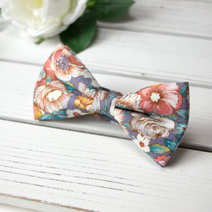 Men's Cotton Floral Bow Tie and Handkerchief Set, Lavender Haze (Color F53)
