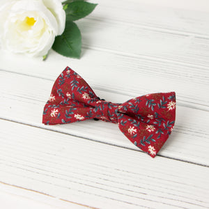 Men's Cotton Floral Bow Tie and Handkerchief Set, Rust (Color F56)