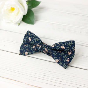 Men's Cotton Floral Bow Tie and Handkerchief Set, Navy (Color F57)