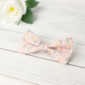 Men's Cotton Floral Bow Tie and Handkerchief Set, Blush Pink (Color F60)