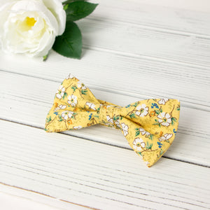 Men's Cotton Floral Bow Tie and Handkerchief Set, Yellow (Color F61)