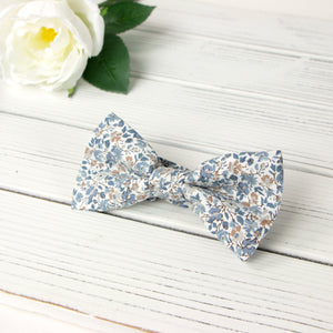 Men's Cotton Floral Bow Tie and Handkerchief Set, Steel Blue (Color F67)