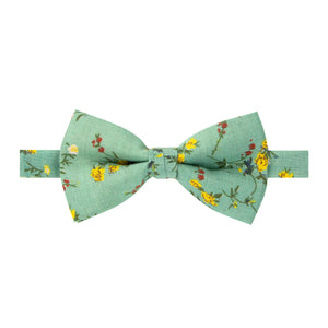 Men's Cotton Floral Print Bow Tie, Green Yellow (Color F72)