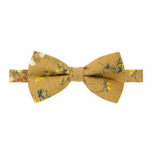 Men's Cotton Floral Print Bow Tie, Yellow Mustard (Color F73)