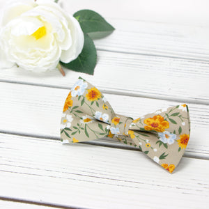 Men's Cotton Floral Bow Tie and Handkerchief Set, Taupe Khaki (Color F74)