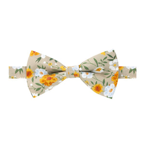 Men's Cotton Floral Print Bow Tie, Taupe Khaki (Color F74)