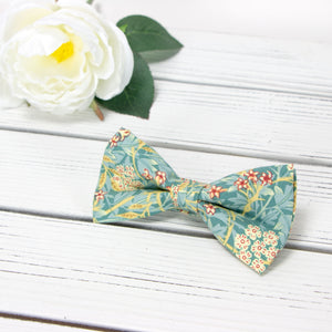 Men's Cotton Floral Print Bow Tie, Green Yellow (Color F76)