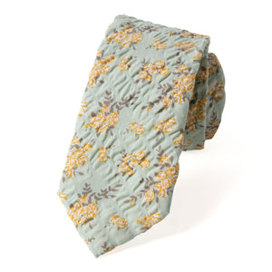 Men's Salt Shrinking Seersucker Cotton Floral Print Necktie and Handkerchief Set, Sage