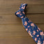 Men's Salt Shrinking Seersucker Cotton Floral Print Necktie and Handkerchief Set, Navy Orange