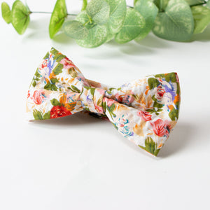Men's Salt Shrinking Seersucker Cotton Floral Print Bow Tie and Handkerchief Set, Orange