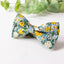 Men's Salt Shrinking Seersucker Cotton Floral Print Bow Tie and Handkerchief Set, Blue Yellow