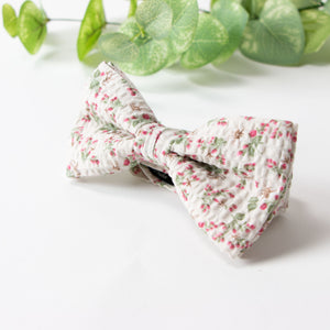 Men's Salt Shrinking Seersucker Cotton Floral Print Bow Tie and Handkerchief Set, Beige Sage Red