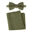 Men's Linen Blend Bow Tie and Pocket Square Handkerchief Hanky Set