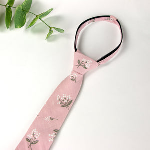 Boys' Cotton Floral Print Zipper Necktie and Pocket Square Set, Blush Pink (Color F13)