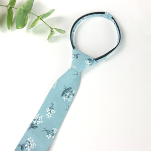 Boys' Cotton Floral Print Zipper Necktie and Pocket Square Set, Light Blue (Color F14)