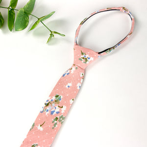Boys' Cotton Floral Print Zipper Necktie and Pocket Square Set, Light Pink (Color F18)