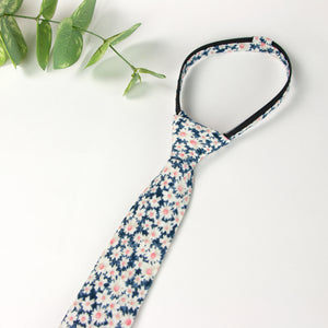 Boys' Cotton Floral Print Zipper Necktie and Pocket Square Set, Blue Pink (Color F28)