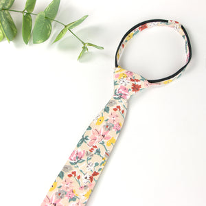 Boys' Cotton Floral Print Zipper Necktie and Pocket Square Set, Ivory (Color F33)