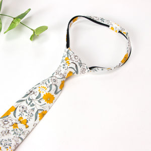 Boys' Cotton Floral Print Zipper Necktie and Pocket Square Set, Marigold (Color F49)
