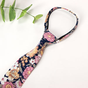 Boys' Cotton Floral Print Zipper Necktie and Pocket Square Set, Quartz (Color F52)