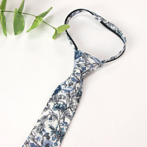 Boys' Cotton Floral Print Zipper Necktie and Pocket Square Set, Steel Blue (Color F54)