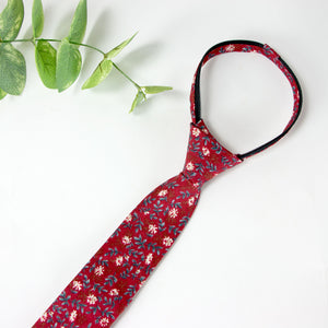 Boys' Cotton Floral Print Zipper Necktie and Pocket Square Set, Rust (Color F56)